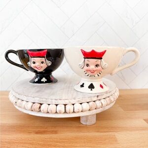 Pair (2) of MCM 1950s Kitschy Kriess Bridge Card Teacups: King Jester Queen